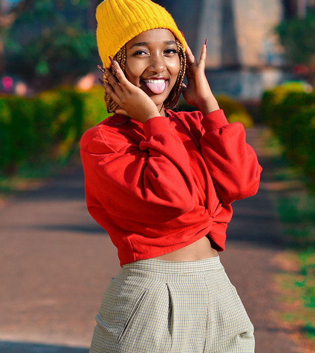 Woman wearing a beenie hat