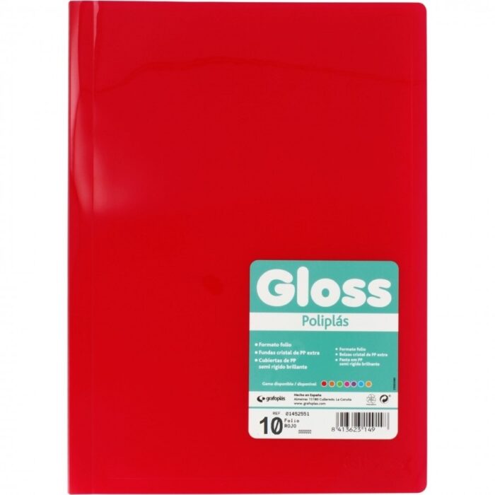 POLIPLAS 20 FUNDAS FOLIO GLOSS ROJO