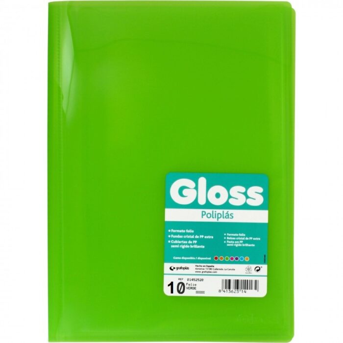 POLIPLAS 10 FUNDAS FOLIO GLOSS VERDE