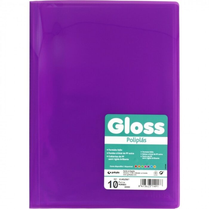 POLIPLAS 20 FUNDAS FOLIO GLOSS LILA
